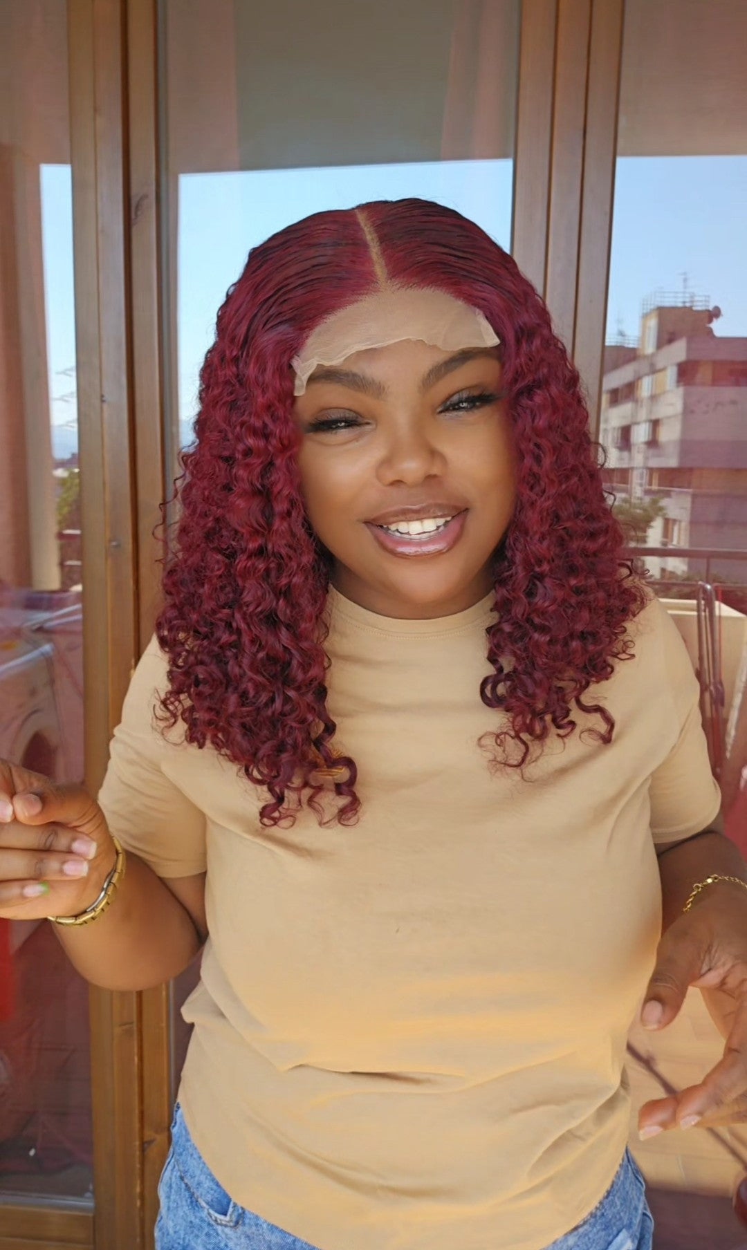 Burgundy glueless pixiecurls